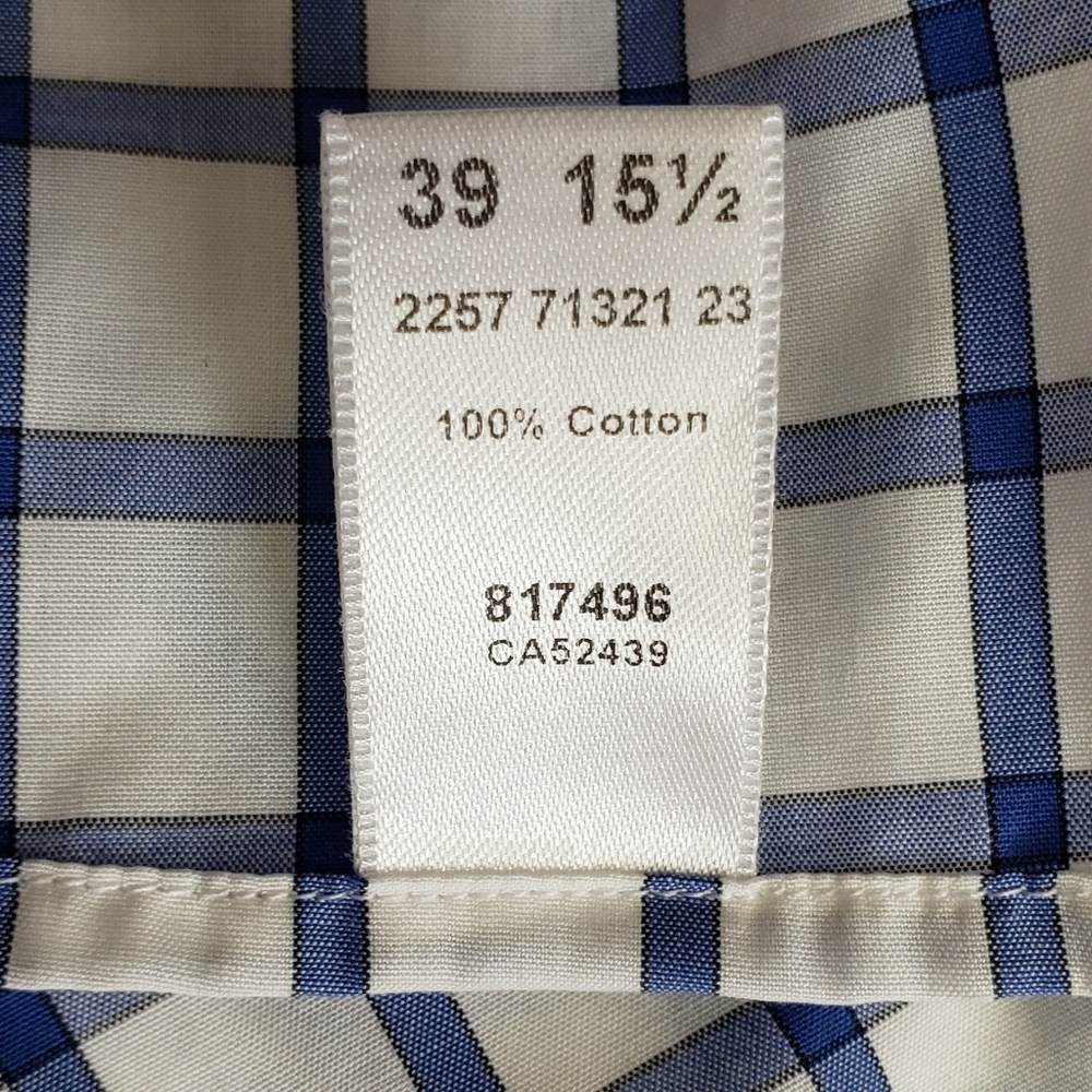 Eton Contemporary Dress Shirt White Blue Windowpane Plaid Button Up 15.5 39 - Picture 5 of 10